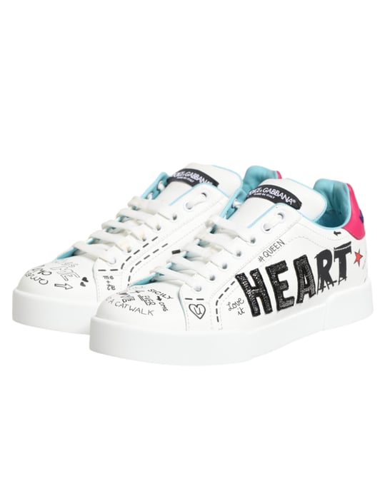 Dolce & Gabbana Witte Leren Graffiti Lage Sneakerschoenen - Image 5
