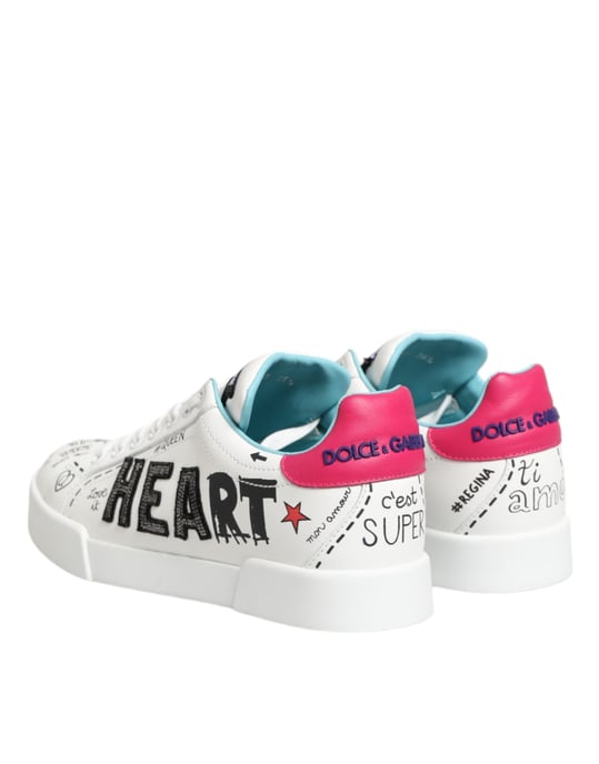 Dolce & Gabbana Witte Leren Graffiti Lage Sneakerschoenen - Image 6