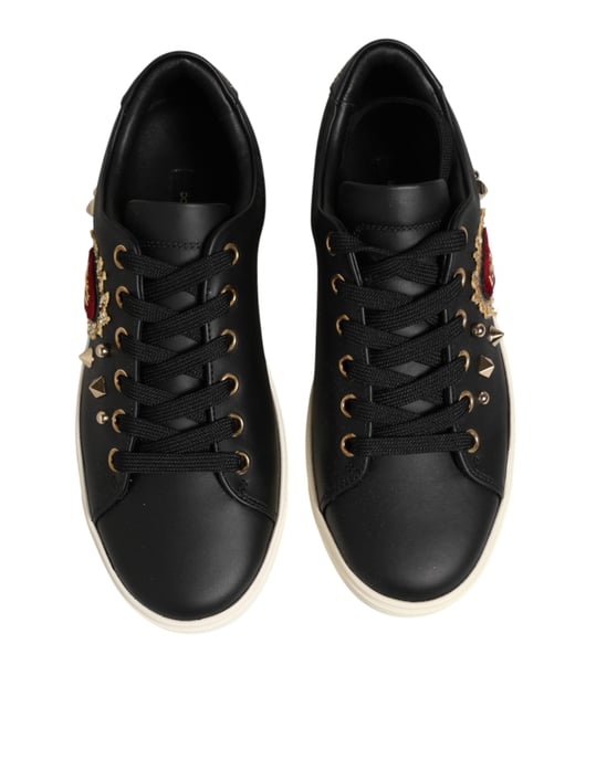 Dolce & Gabbana Zwarte Leren Heilige Hart Sneakers Schoenen - Image 4