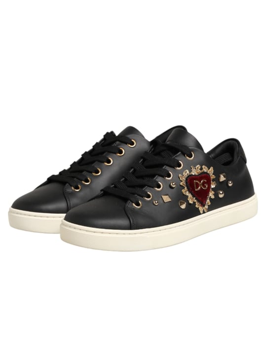 Dolce & Gabbana Zwarte Leren Heilige Hart Sneakers Schoenen - Image 5