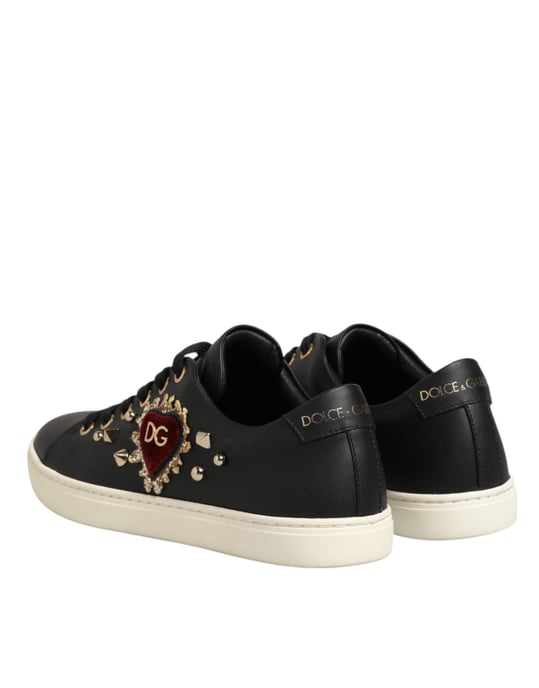 Dolce & Gabbana Zwarte Leren Heilige Hart Sneakers Schoenen - Image 6
