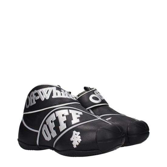 Off-White Zwarte Leren Hoge Sneakers - Image 2