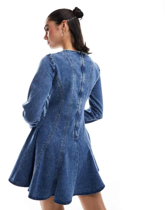 ASOS DESIGN denim seamed mini dress in blue - Image 2
