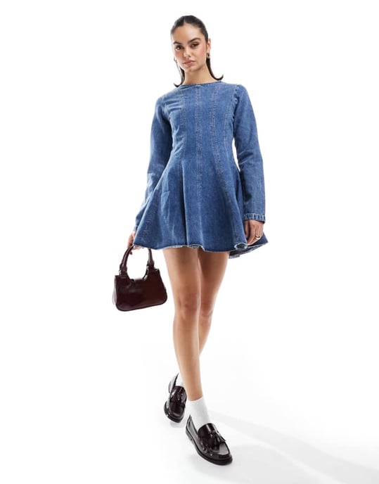 ASOS DESIGN denim seamed mini dress in blue - Image 4