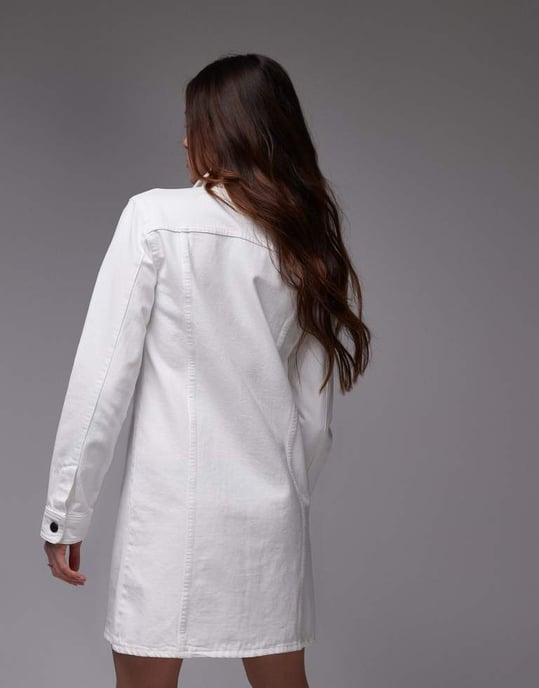 Topshop denim loose fit long sleeve shirt dress in white - Image 4