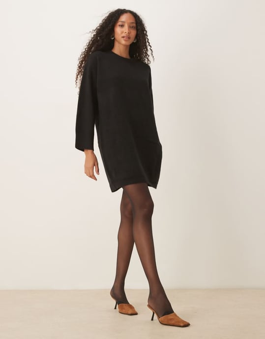ASOS DESIGN crew neck mini dress with wide cuff in black - Image 1