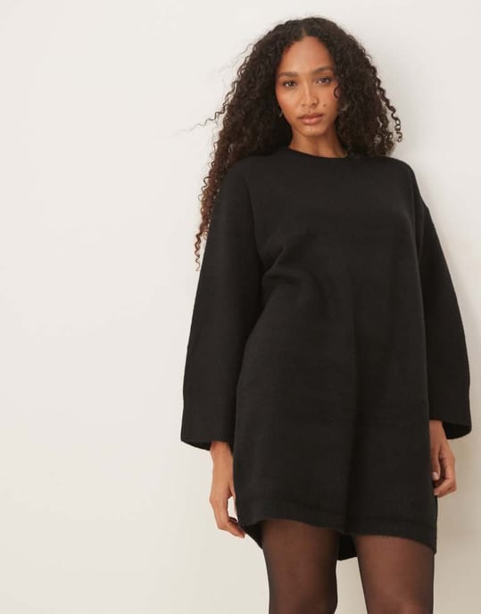 ASOS DESIGN crew neck mini dress with wide cuff in black - Image 3
