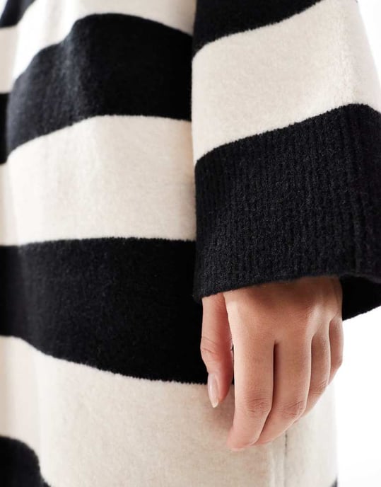 ASOS DESIGN crew neck mini dress with wide cuff in mono stripe - Image 2