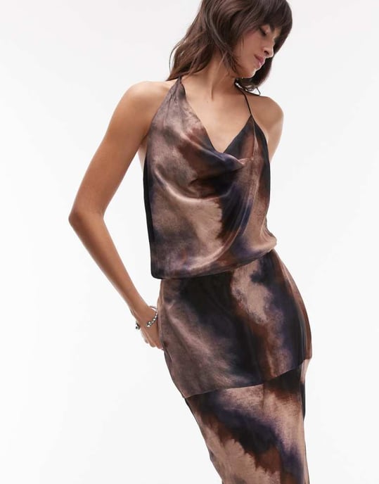 Topshop asymmetric maxi dress in dusty marbled print - Image 1