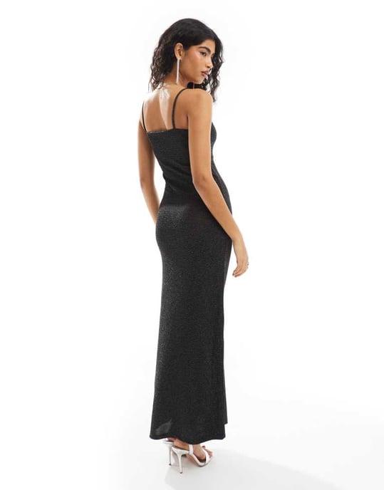 Vero Moda cami maxi dress in black glitter - Image 4