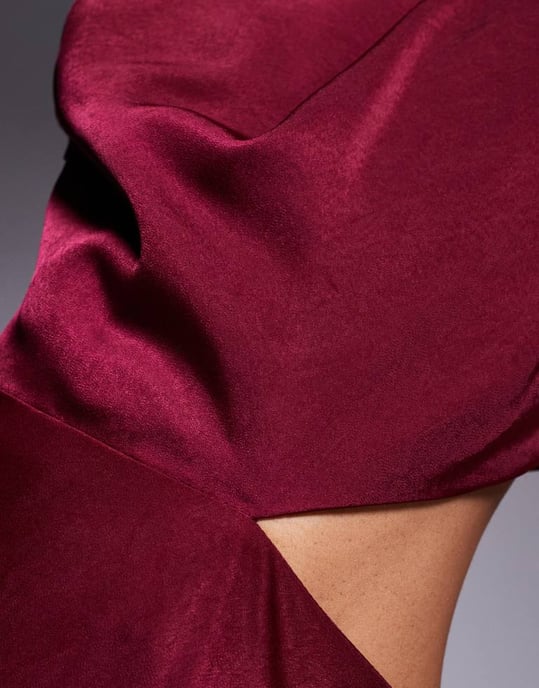ASOS DESIGN satin twist strap cut out maxi dress in burgundy - Image 3