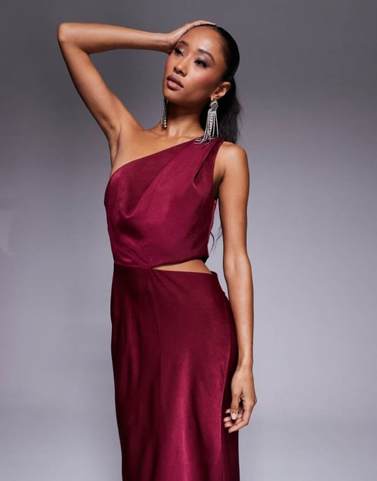 ASOS DESIGN satin twist strap cut out maxi dress in burgundy - Image 4
