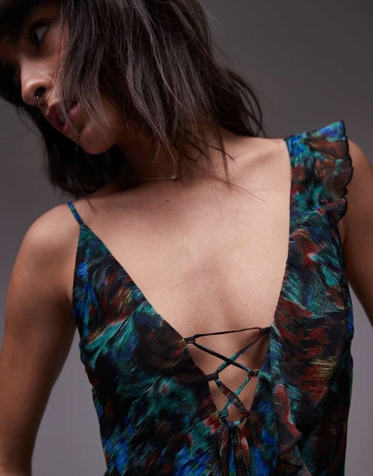 Topshop maxi frill slip midi dress in green floral - Image 2