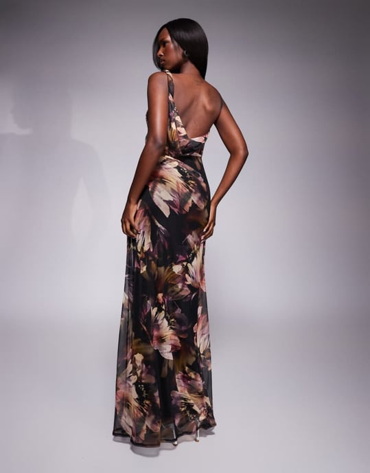 ASOS DESIGN strappy maxi dress with seam detailing in dark moody floral print - Image 3