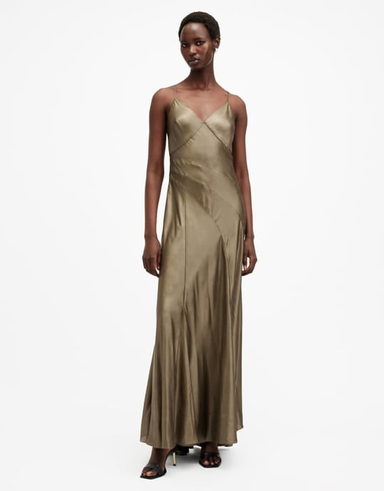 AllSaints Lili maxi dress in metallic gold - Image 1