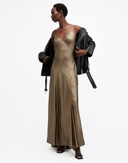 AllSaints Lili maxi dress in metallic gold - Image 2
