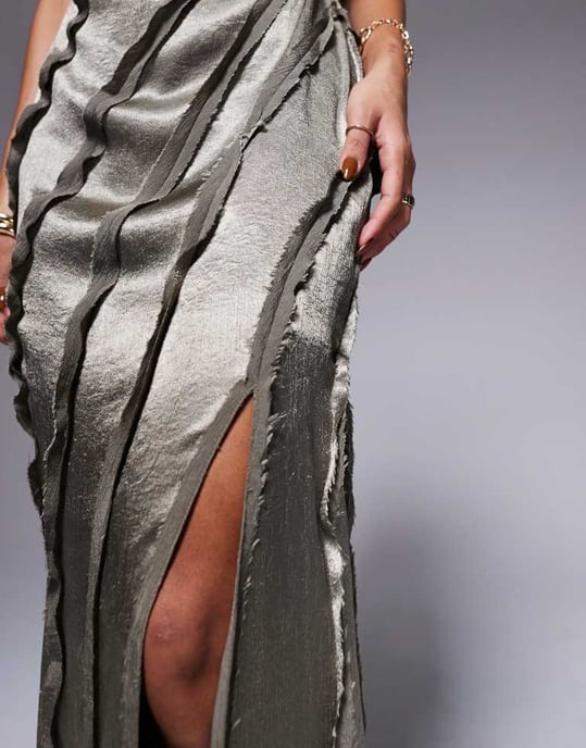 ASOS DESIGN cowl panelled satin maxi dress in mink - Image 3