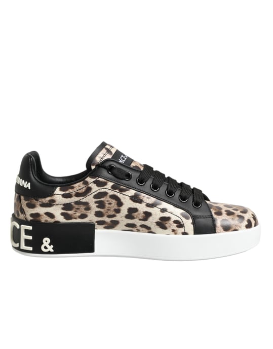 Dolce & Gabbana Bruine Leren Luipaard Lage Sneakers Schoenen - Image 1