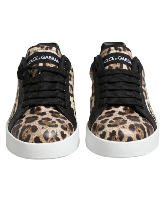 Dolce & Gabbana Bruine Leren Luipaard Lage Sneakers Schoenen - Image 2
