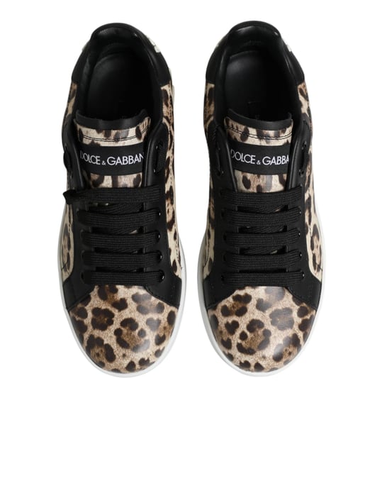 Dolce & Gabbana Bruine Leren Luipaard Lage Sneakers Schoenen - Image 3