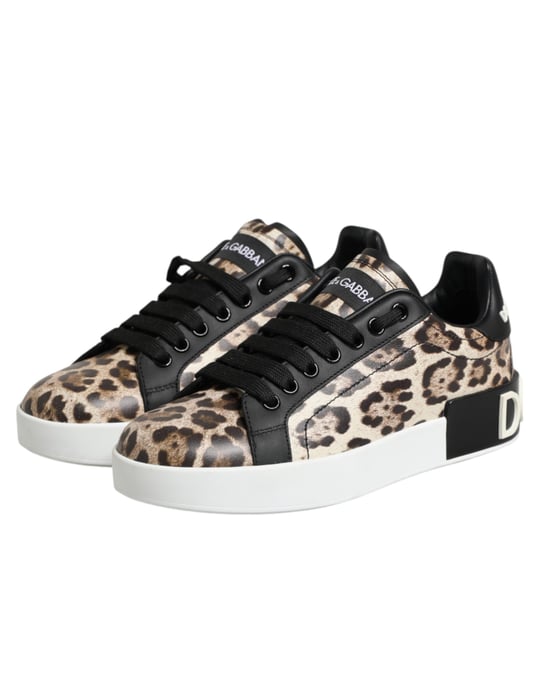 Dolce & Gabbana Bruine Leren Luipaard Lage Sneakers Schoenen - Image 4