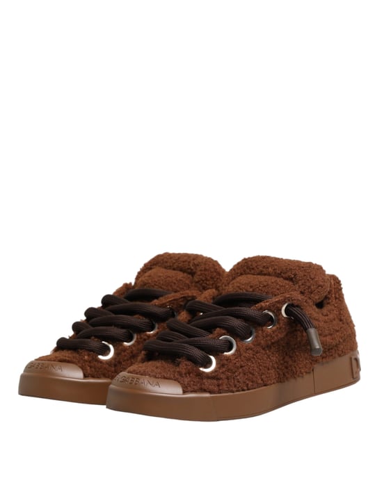 Dolce & Gabbana Bruine Nep Schapenvacht Lage Sneakerschoenen - Image 5