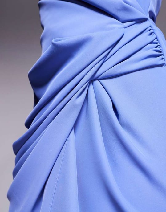 ASOS DESIGN one shoulder draped crepe midaxi dress with split in cornflower blue - Image 4