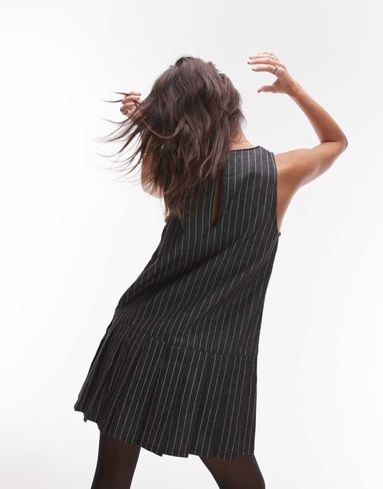Topshop denim pleated dress in black stripe - Image 3