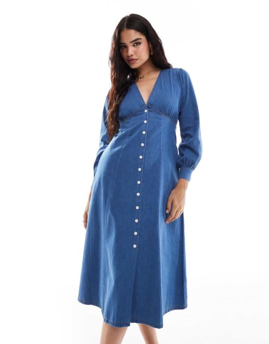 Nobody's Child Shannon denim midi dress in blue - Image 1
