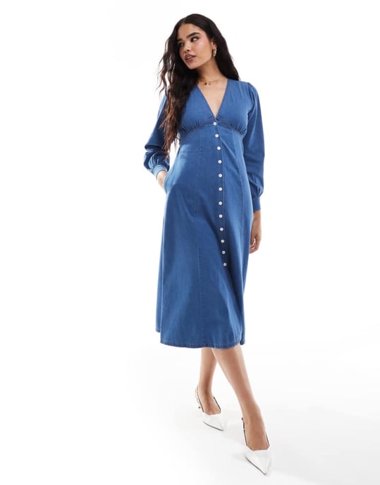 Nobody's Child Shannon denim midi dress in blue - Image 2