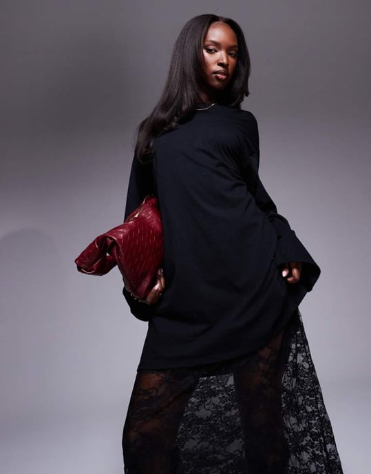 ASOS DESIGN 2 in 1 T-shirt with lace midi dress skirt - BLACK - Image 2