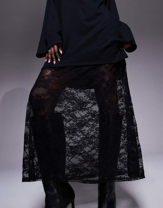 ASOS DESIGN 2 in 1 T-shirt with lace midi dress skirt - BLACK - Image 3