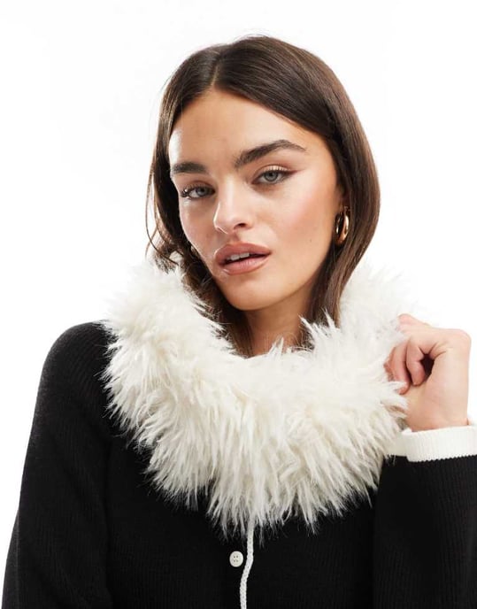 ASOS DESIGN snood with long faux fur in white - Image 1