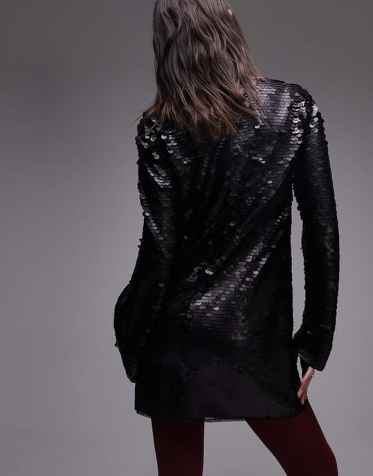 Topshop long sleeve mini sequin dress in black - Image 4