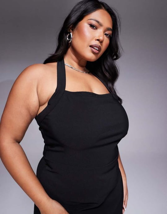 In The Style Plus x Natalya Wright exclusive tailored halterneck mini dress in black - Image 4