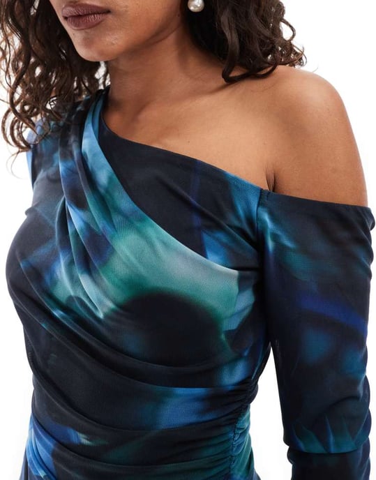 Forever New Petite fallen shoulder drape mini dress in cobalt rose floral - Image 3