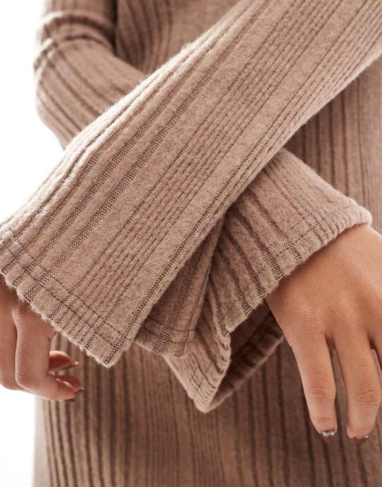 Miss Selfridge brushed rib flare long sleeve mini dress - Image 3