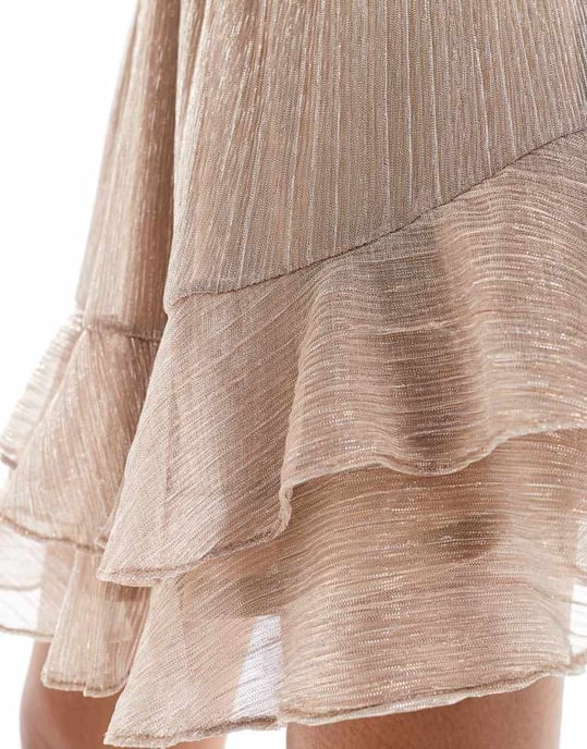 Forever New metallic plisse mini dress in champagne - Image 4