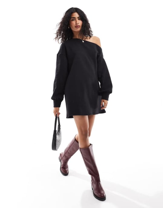 ASOS DESIGN asym sweat mini dress in black - Image 2