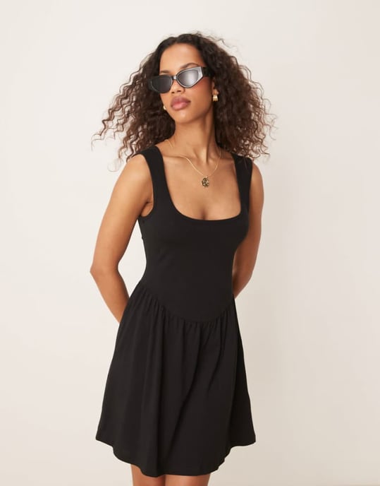 ASOS DESIGN scoop neck mini dress in black - Image 1