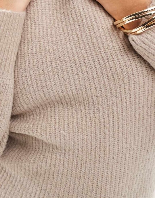 Miss Selfridge crew neck puff sleeve knitted mini dress in oatmeal - Image 3
