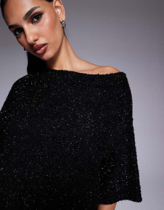 ASOS DESIGN sparkly T shirt mini dress in black - Image 3