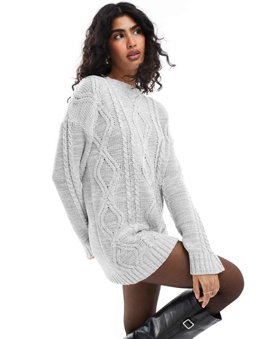 Cotton On cable sweater dress in grey - Image 4