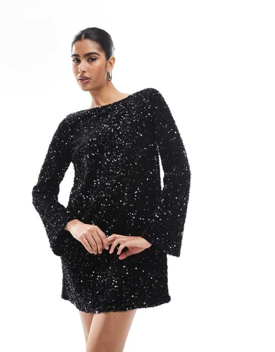 ONLY sequin back detail bow mini dress in black - Image 3