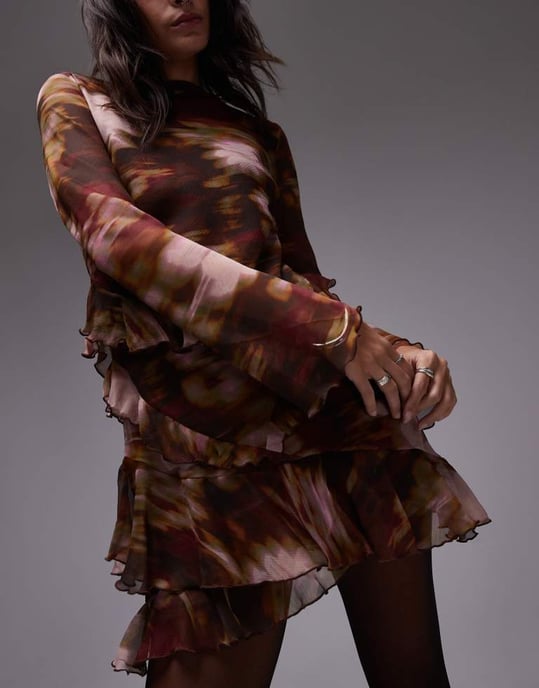 Topshop placement frill tea dress in off blurred floral - Image 4