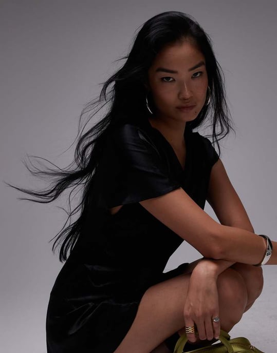 Topshop ruched side grown on shoulder mini dress black - Image 3