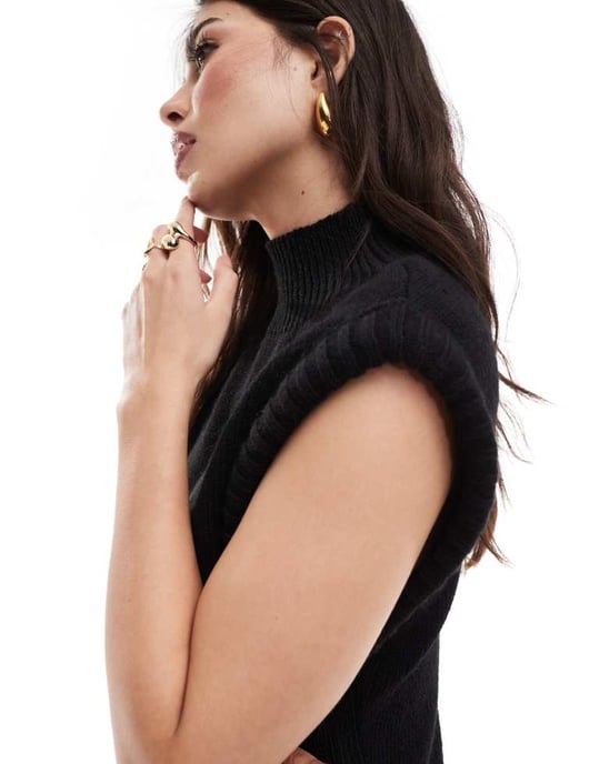 ASOS DESIGN knitted structured high neck mini dress in black - Image 4