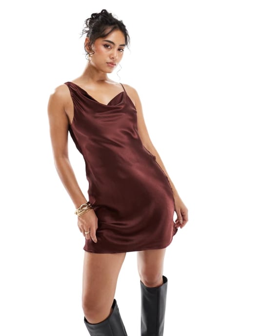 Miss Selfridge satin cowl neck slip mini dress - Image 1