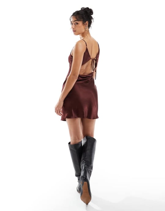 Miss Selfridge satin cowl neck slip mini dress - Image 3