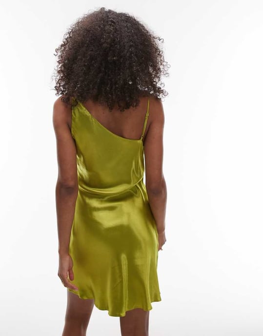 Topshop mini asymetric neck dress in olive - Image 3